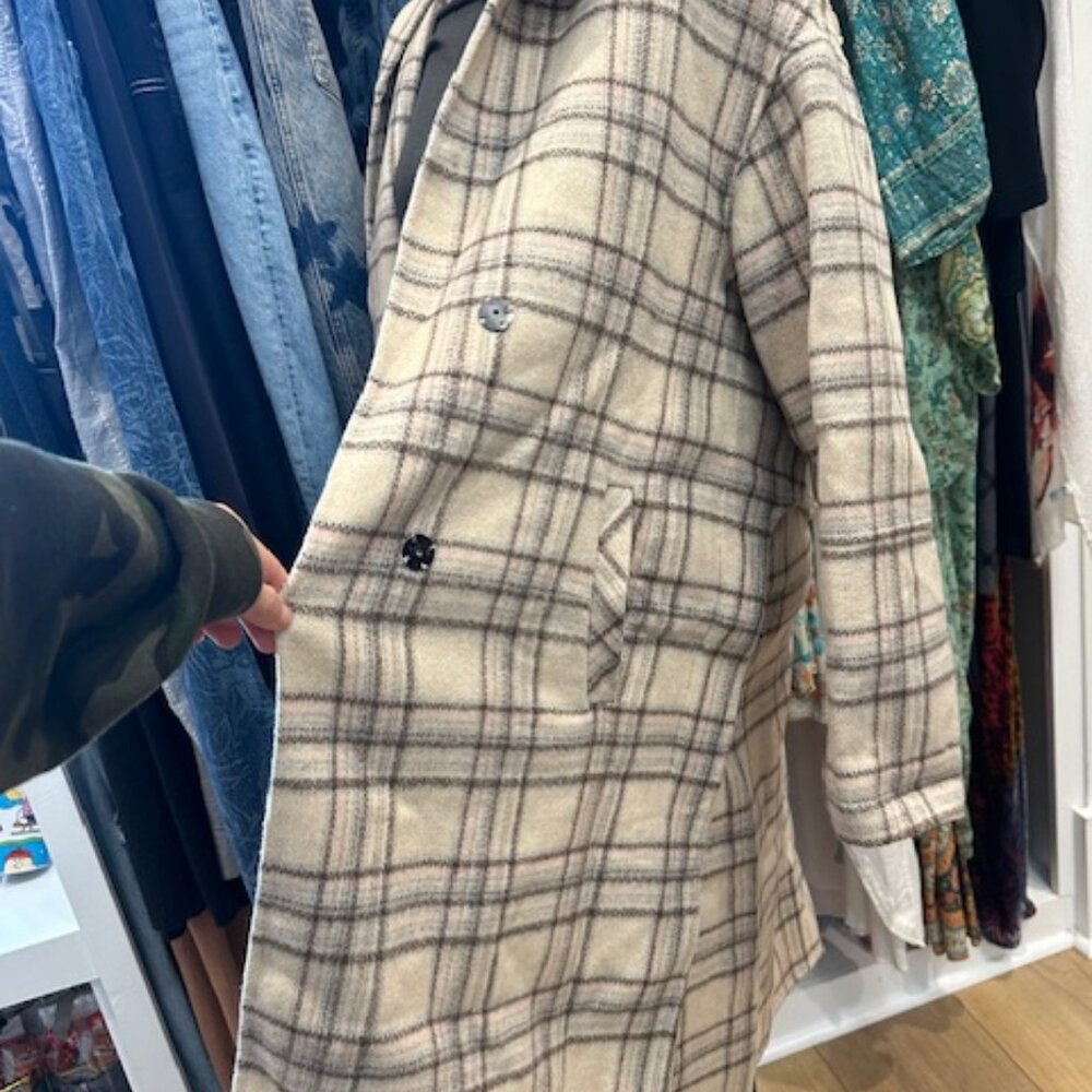 Belle & Bloom Walk this way wool blend hooded plaid pea coat S EUC - Picture 3 of 8